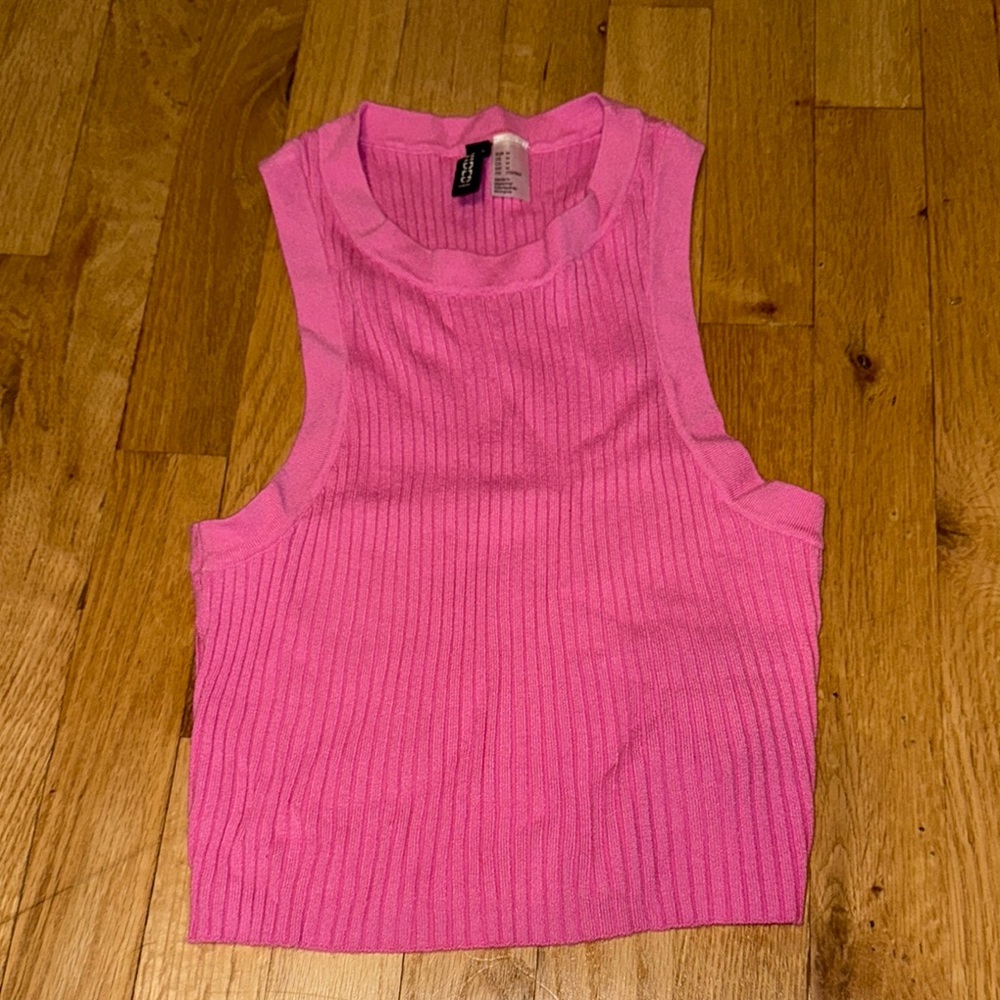Pink Sleeveless Ribbed Top